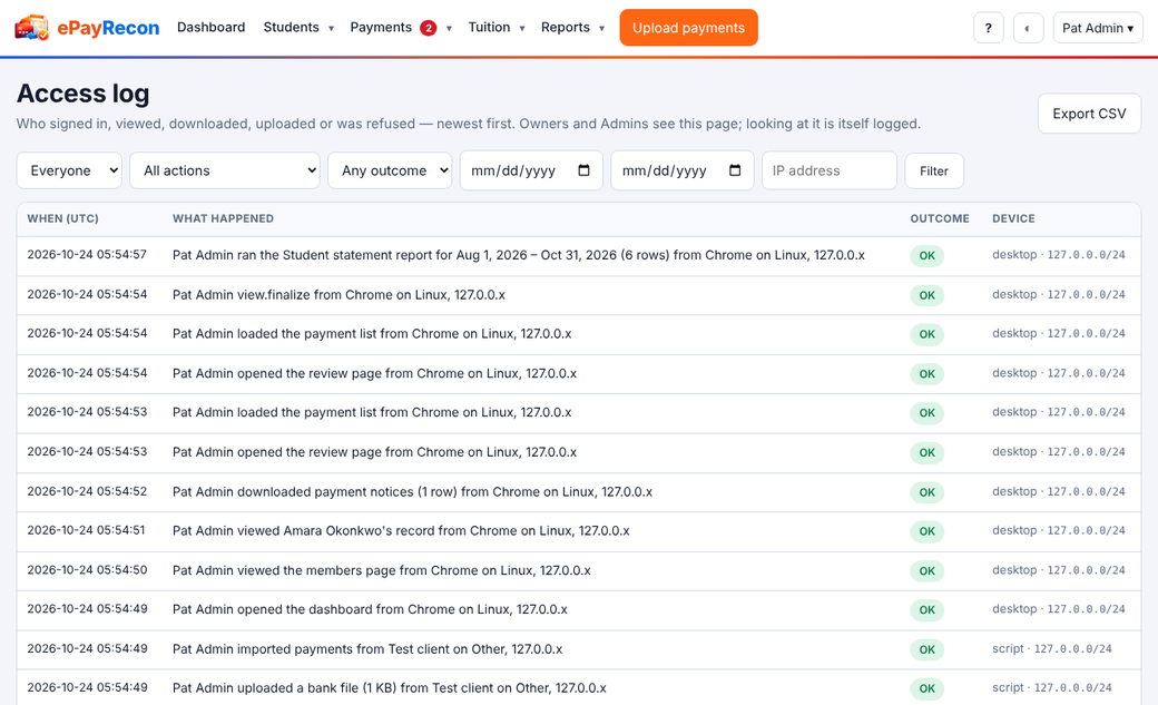 The access log