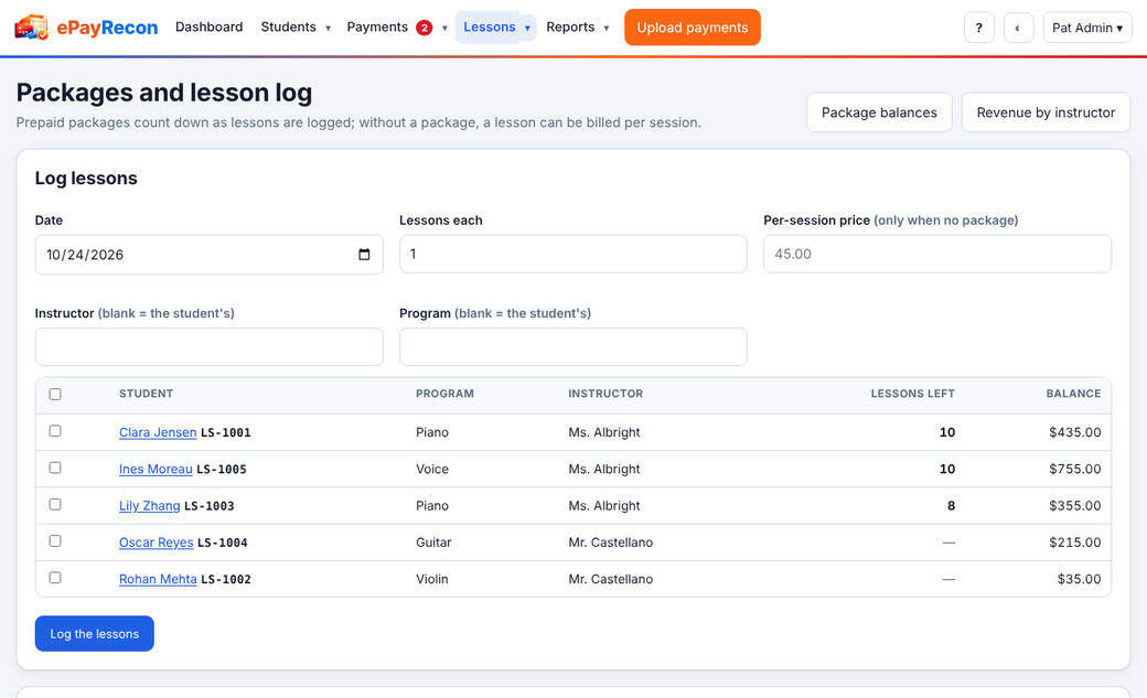 Packages and the lesson log